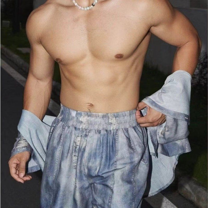 Men's Denim Look Short Sleeve Shirt & Shorts Set – Casual Two - Piece Outfit by LUXE AHMAR – Available at LUXE AHMAR