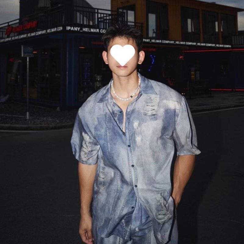 Men's Denim Look Short Sleeve Shirt & Shorts Set – Casual Two - Piece Outfit by LUXE AHMAR – Available at LUXE AHMAR