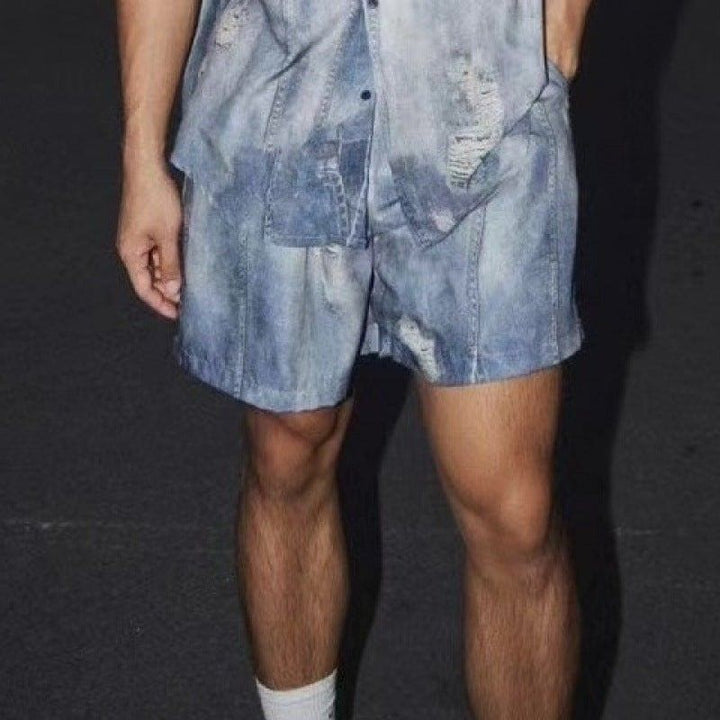 Men's Denim Look Short Sleeve Shirt & Shorts Set – Casual Two - Piece Outfit by LUXE AHMAR – Available at LUXE AHMAR