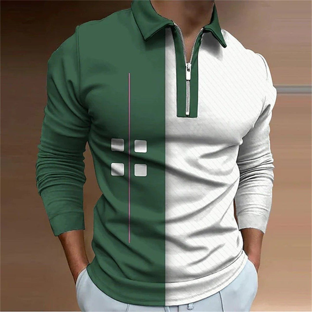 Men’s European - Style Letter Print Polo Shirt – Casual Long Sleeve with Lapel Collar by LUXE AHMAR – Available at LUXE AHMAR