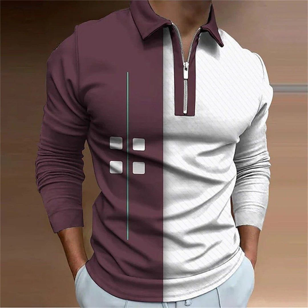 Men’s European - Style Letter Print Polo Shirt – Casual Long Sleeve with Lapel Collar by LUXE AHMAR – Available at LUXE AHMAR