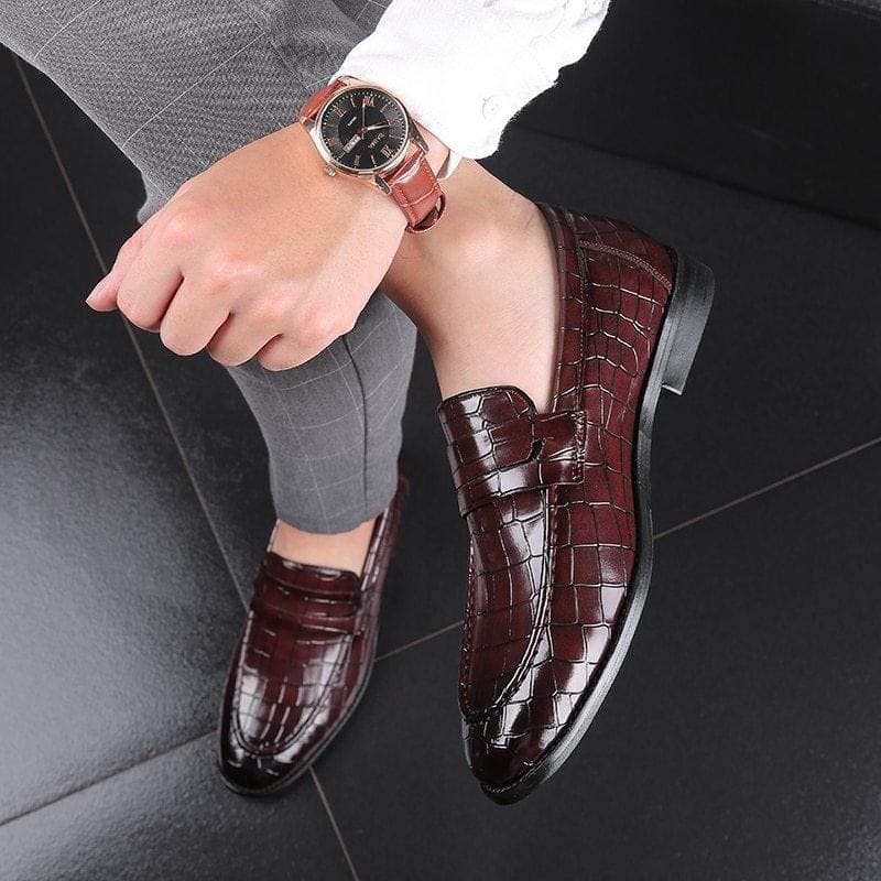 Men's Fashion Casual Leather Shoes – Slip - On Striped Design, Wear - Resistant Daily Loafers by LUXE AHMAR – Available at LUXE AHMAR