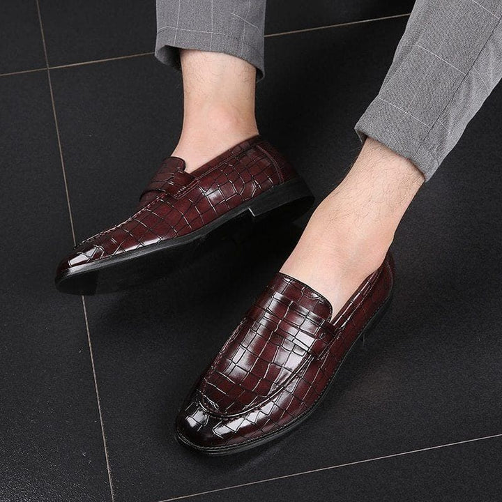 Men's Fashion Casual Leather Shoes – Slip - On Striped Design, Wear - Resistant Daily Loafers by LUXE AHMAR – Available at LUXE AHMAR