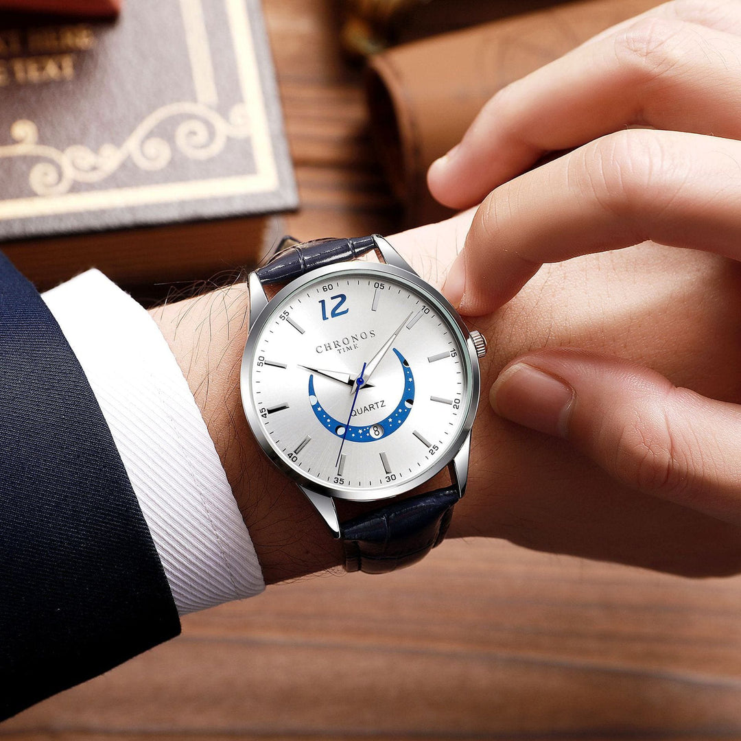 Men's Fashion Quartz Watch Genuine Leather Strap by LUXE AHMAR – Available at LUXE AHMAR