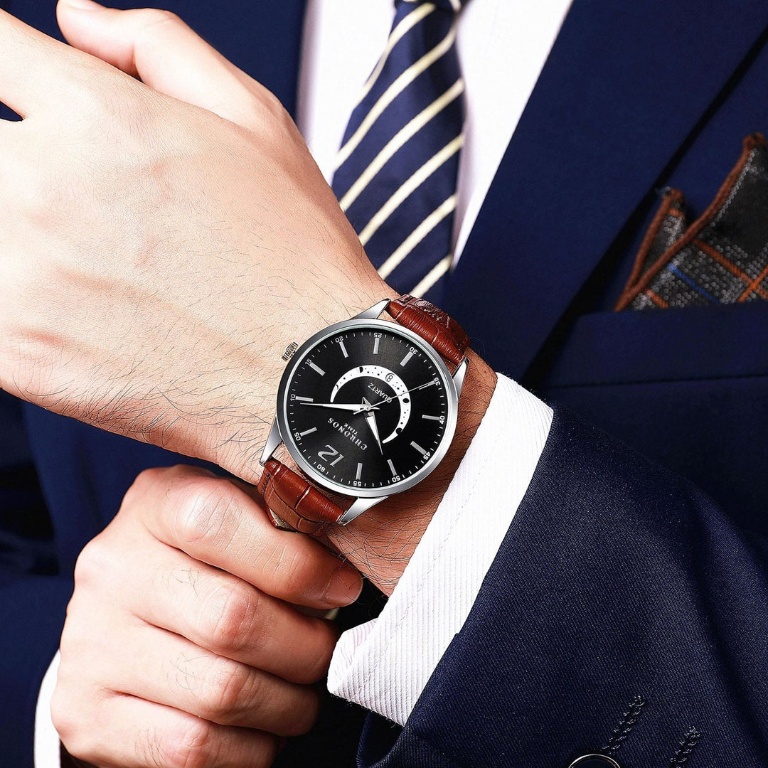 Men's Fashion Quartz Watch Genuine Leather Strap by LUXE AHMAR – Available at LUXE AHMAR