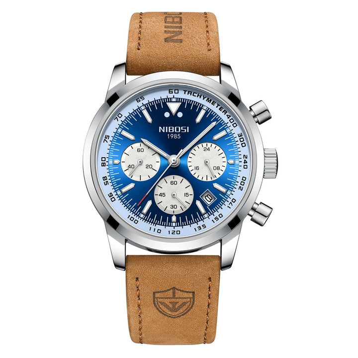 Men’s Fashion Quartz Watch – Leather Strap & Sporty Elegance in Gold, Steel & Brown Tones by LUXE AHMAR – Available at LUXE AHMAR