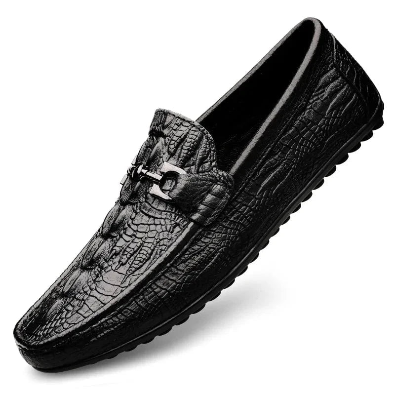 Men's Genuine Leather Loafers - Italian Handmade Black Formal Slip - On Shoes with Crocodile Pattern for Casual and Office Wear by Luxe Ahmar – Available at LUXE AHMAR