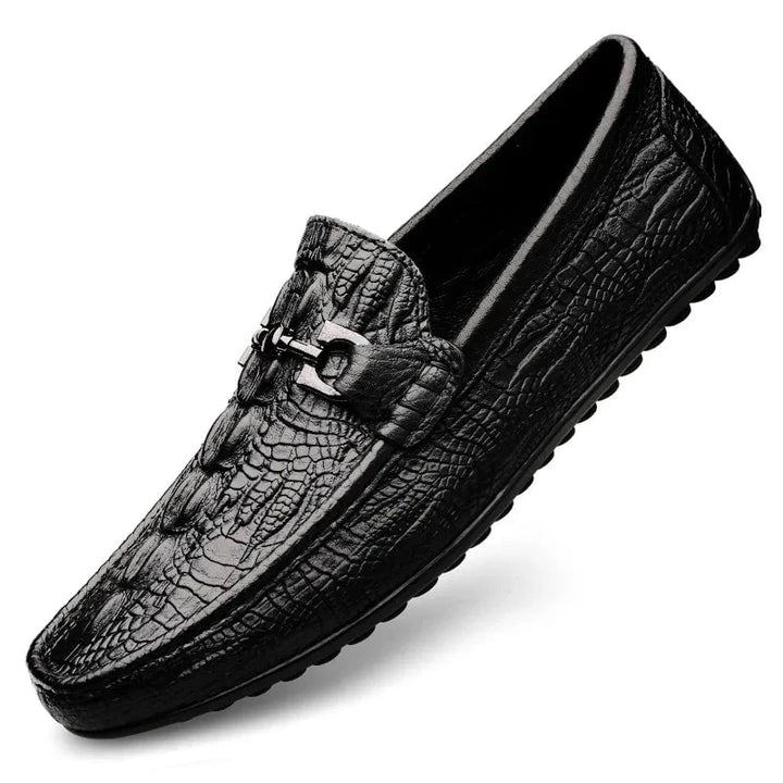 Men's Genuine Leather Loafers - Italian Handmade Black Formal Slip - On Shoes with Crocodile Pattern for Casual and Office Wear by Luxe Ahmar – Available at LUXE AHMAR