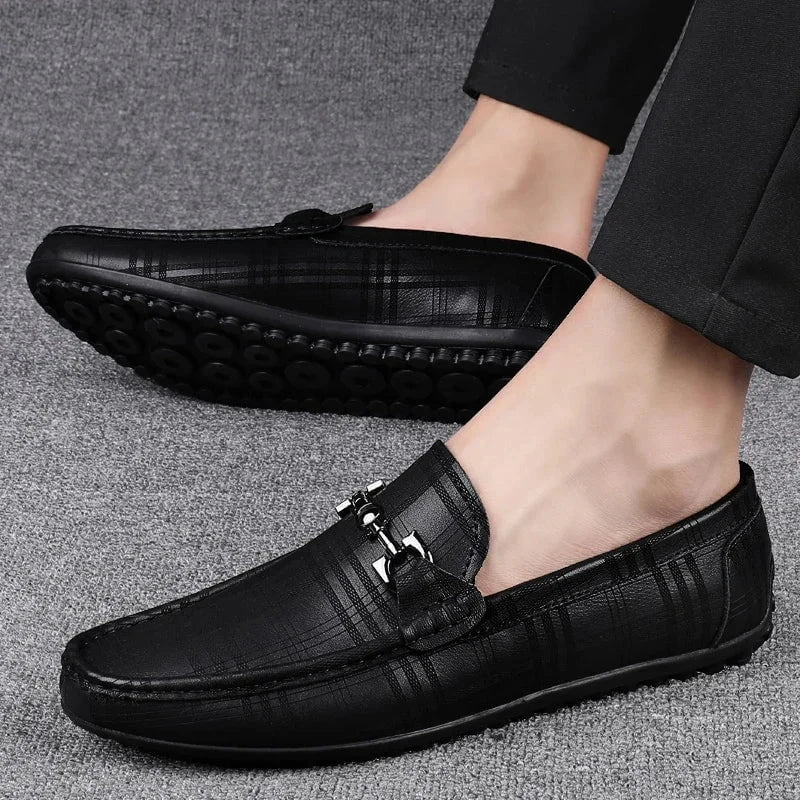 Men's Genuine Leather Loafers - Italian Handmade Black Formal Slip - On Shoes with Crocodile Pattern for Casual and Office Wear by Luxe Ahmar – Available at LUXE AHMAR