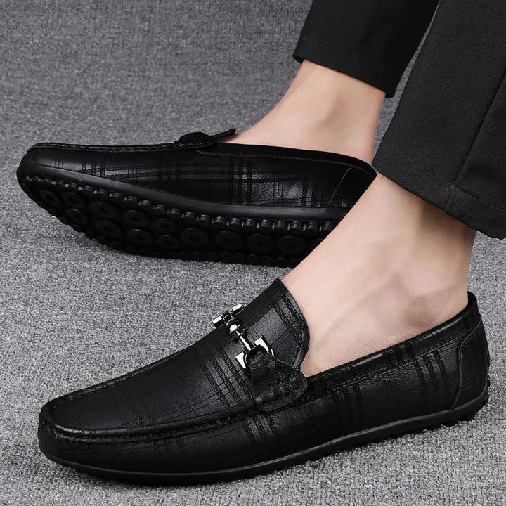 Men's Genuine Leather Loafers - Italian Handmade Black Formal Slip - On Shoes with Crocodile Pattern for Casual and Office Wear by Luxe Ahmar – Available at LUXE AHMAR