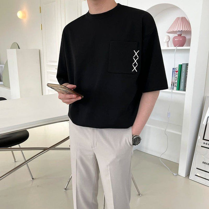 Men’s Geometric Embroidered Tee – Loose Fit Summer Cotton T-Shirt for Teens by LUXE AHMAR – Available at LUXE AHMAR