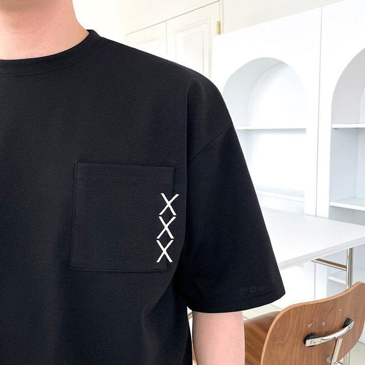 Men’s Geometric Embroidered Tee – Loose Fit Summer Cotton T-Shirt for Teens by LUXE AHMAR – Available at LUXE AHMAR