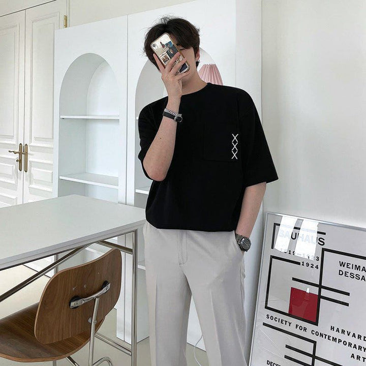 Men’s Geometric Embroidered Tee – Loose Fit Summer Cotton T-Shirt for Teens by LUXE AHMAR – Available at LUXE AHMAR