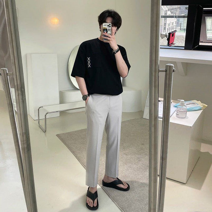 Men’s Geometric Embroidered Tee – Loose Fit Summer Cotton T-Shirt for Teens by LUXE AHMAR – Available at LUXE AHMAR