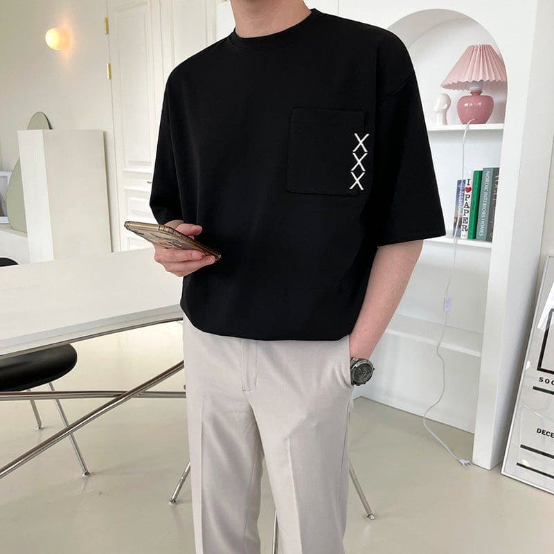 Men’s Geometric Embroidered Tee – Loose Fit Summer Cotton T-Shirt for Teens by LUXE AHMAR – Available at LUXE AHMAR