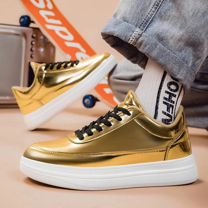 Men's Glossy Patent Leather Casual Sneakers – Height Increasing Vulcanized Skate by Luxe Ahmar – Available at LUXE AHMAR