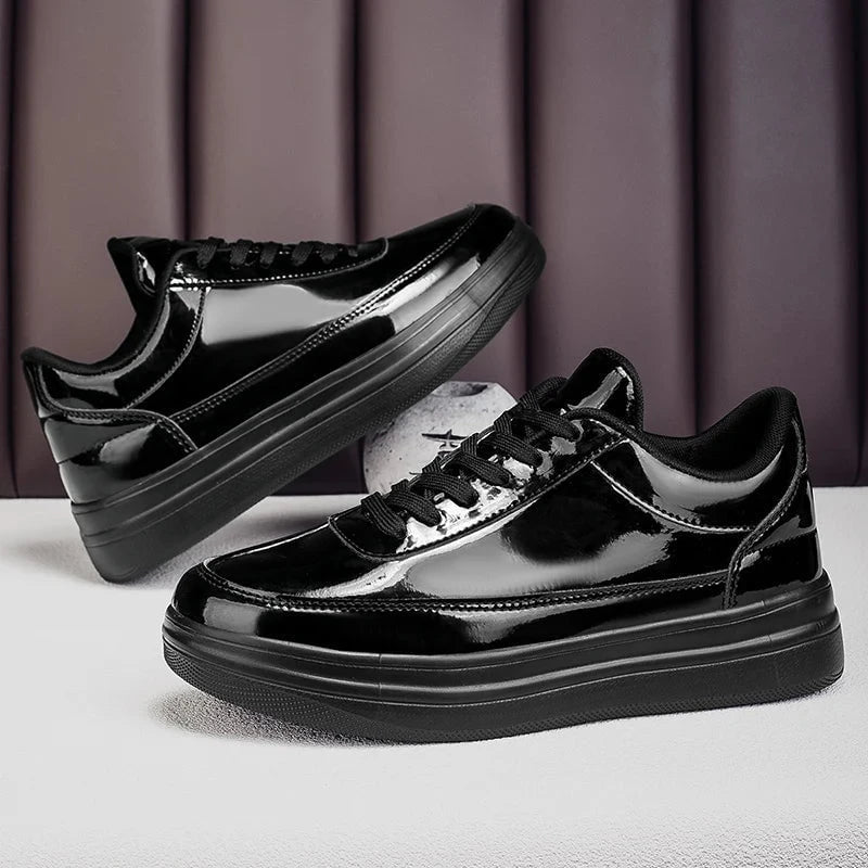 Men's Glossy Patent Leather Casual Sneakers – Height Increasing Vulcanized Skate by Luxe Ahmar – Available at LUXE AHMAR