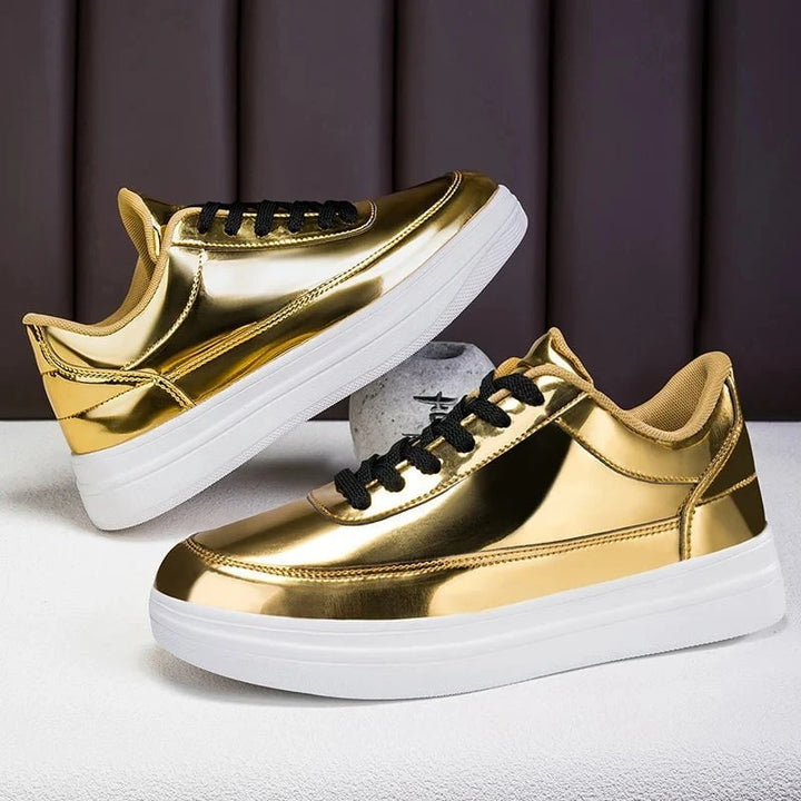 Men's Glossy Patent Leather Casual Sneakers – Height Increasing Vulcanized Skate by Luxe Ahmar – Available at LUXE AHMAR