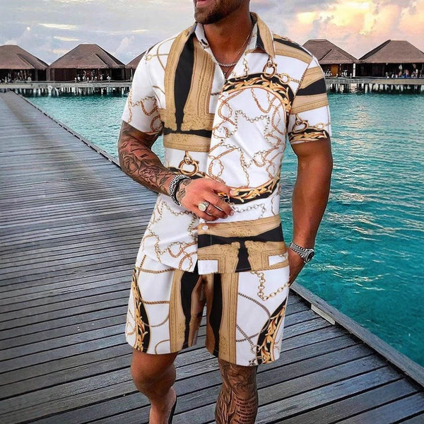 Men's Gold Chain 3D Printed Shirt & Shorts Set – Summer Streetwear by LUXE AHMAR – Available at LUXE AHMAR