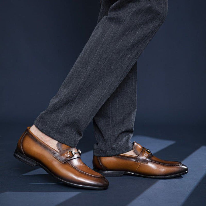 Men’s Handmade Formal Business Leather Shoes – Low Top Cowhide, Breathable & Durable, Horse Head Buckle Detail by LUXE AHMAR – Available at LUXE AHMAR