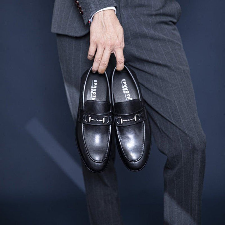 Men’s Handmade Formal Business Leather Shoes – Low Top Cowhide, Breathable & Durable, Horse Head Buckle Detail by LUXE AHMAR – Available at LUXE AHMAR