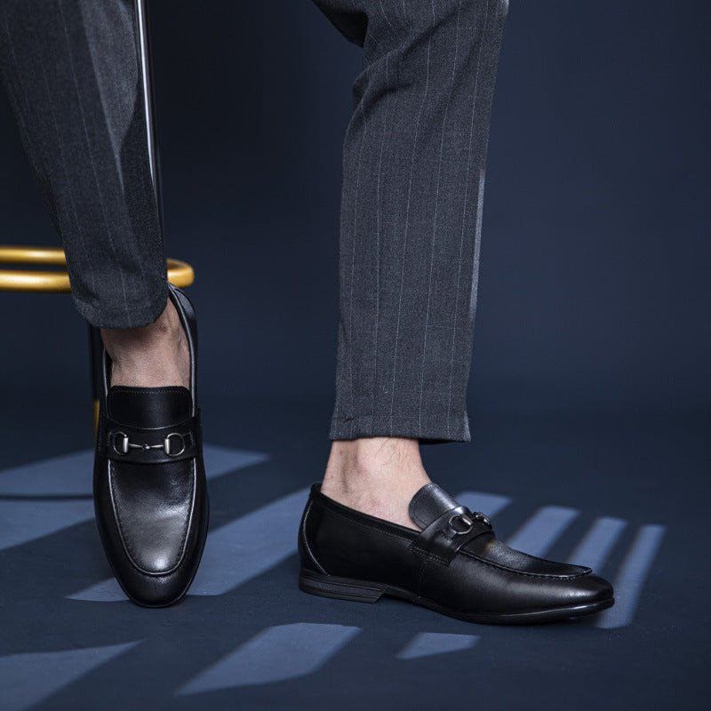 Men’s Handmade Formal Business Leather Shoes – Low Top Cowhide, Breathable & Durable, Horse Head Buckle Detail by LUXE AHMAR – Available at LUXE AHMAR