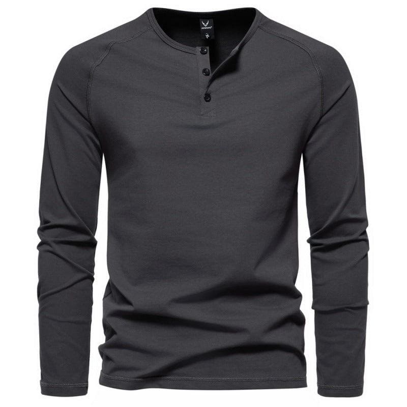 Men's Henley Collar Long Sleeve T-Shirt – Solid Color Casual Pullover by LUXE AHMAR – Available at LUXE AHMAR