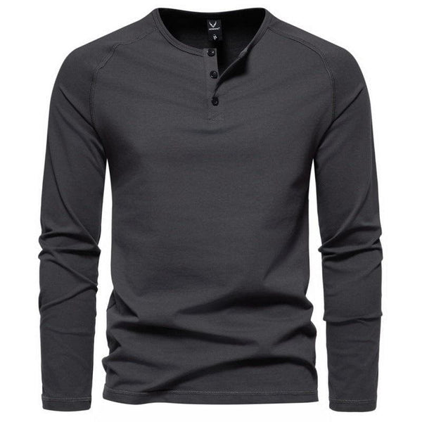 Men's Henley Collar Long Sleeve T-Shirt – Solid Color Casual Pullover by LUXE AHMAR – Available at LUXE AHMAR