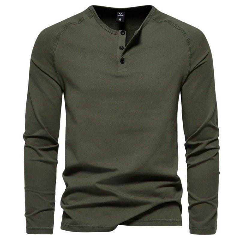 Men's Henley Collar Long Sleeve T-Shirt – Solid Color Casual Pullover by LUXE AHMAR – Available at LUXE AHMAR