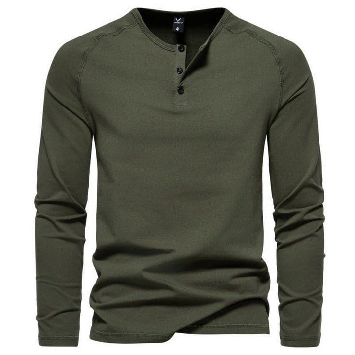 Men's Henley Collar Long Sleeve T-Shirt – Solid Color Casual Pullover by LUXE AHMAR – Available at LUXE AHMAR