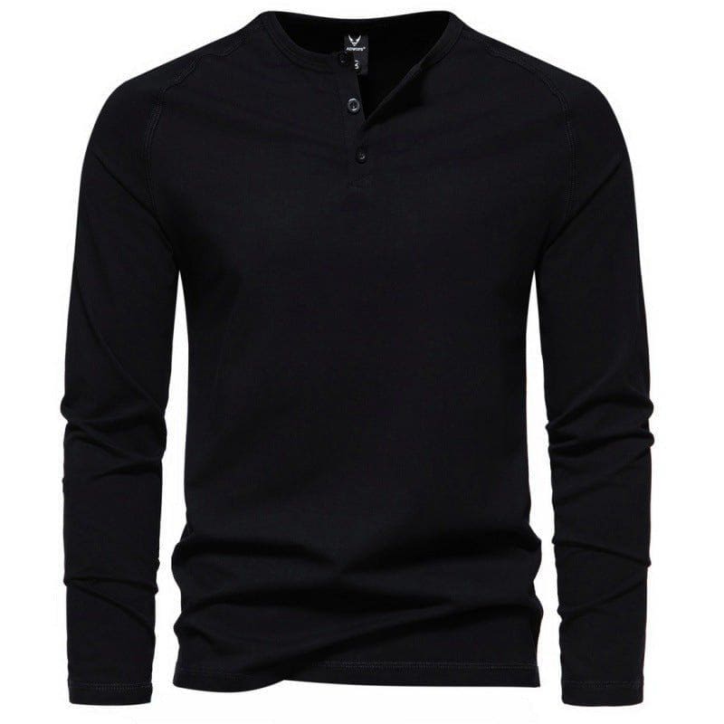 Men's Henley Collar Long Sleeve T-Shirt – Solid Color Casual Pullover by LUXE AHMAR – Available at LUXE AHMAR