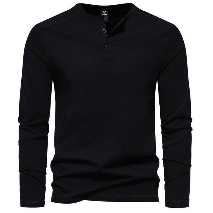 Men's Henley Collar Long Sleeve T-Shirt – Solid Color Casual Pullover by LUXE AHMAR – Available at LUXE AHMAR