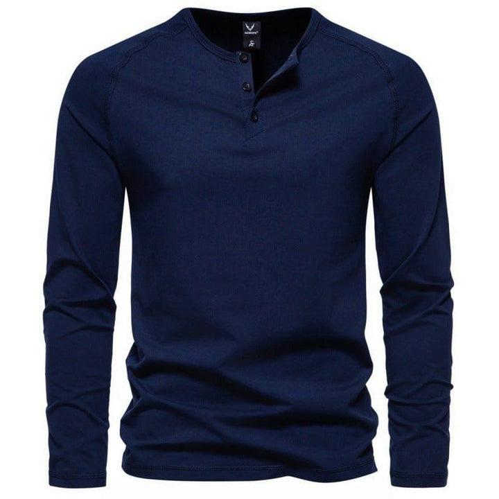 Men's Henley Collar Long Sleeve T-Shirt – Solid Color Casual Pullover by LUXE AHMAR – Available at LUXE AHMAR