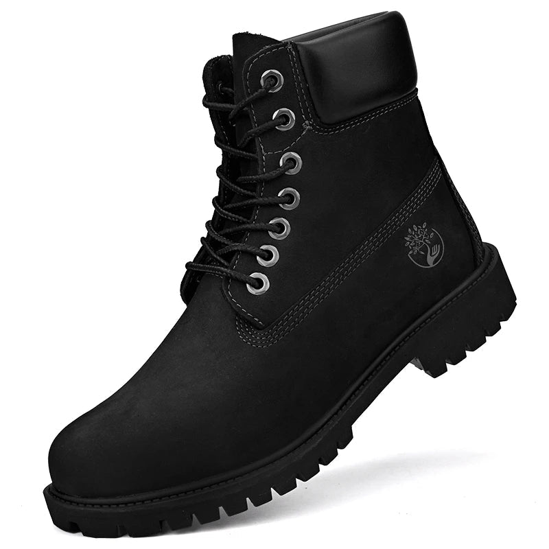 Men's High - Top Leather Boots – Winter Plush Warm Ankle Shoes, Non - Slip Outdoor Sneakers, Lace - Up Fashion Boots for Men by Luxe Ahmar – Available at LUXE AHMAR