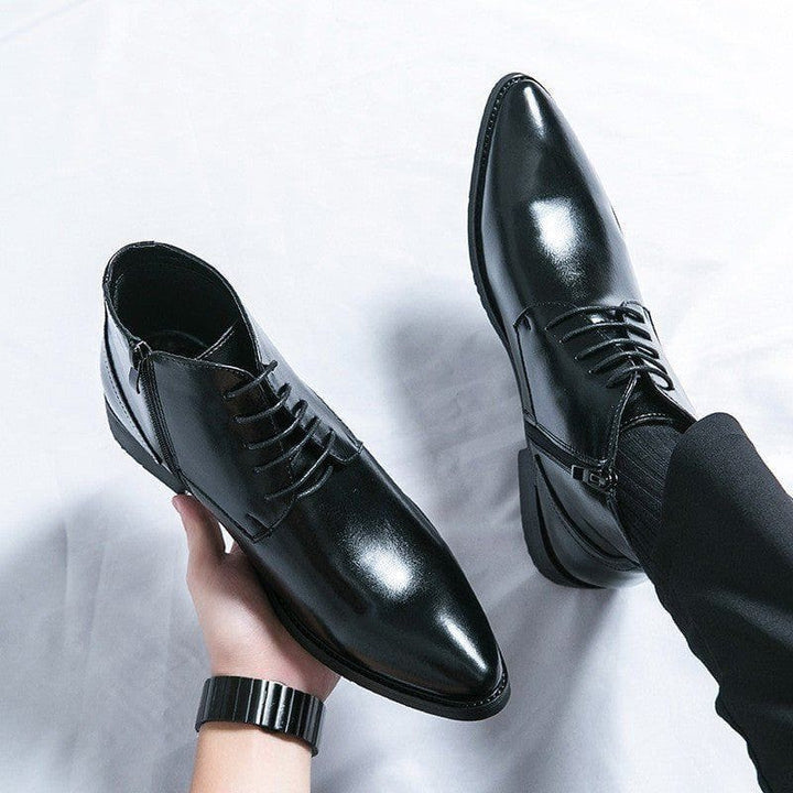 Men’s High - Top Pointed Toe Martin Boots – Trendy Hollow Out Design, Artificial PU Leather, Wedge Heel by LUXE AHMAR – Available at LUXE AHMAR