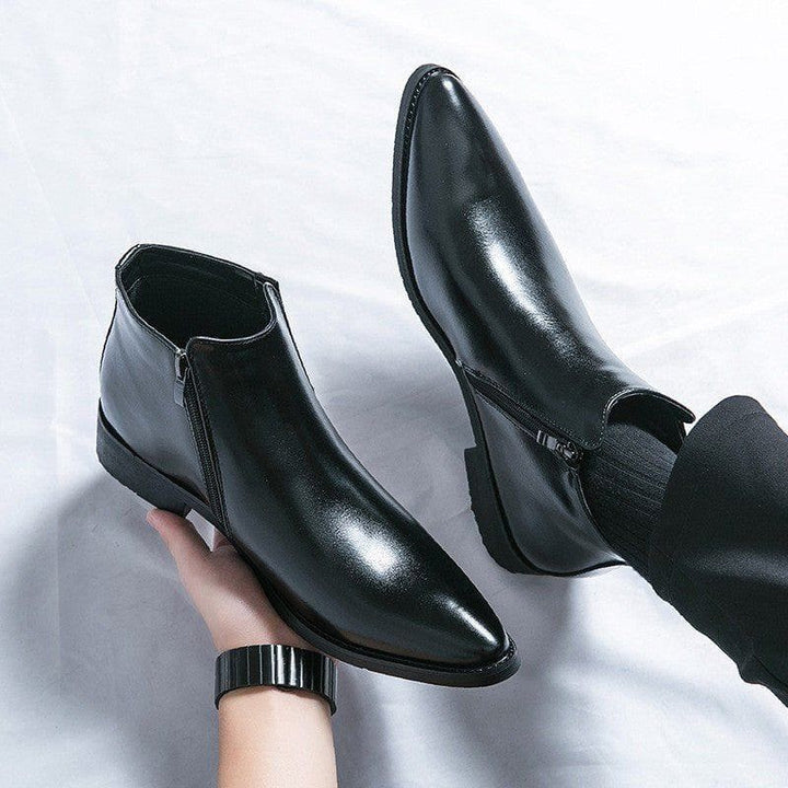 Men’s High - Top Pointed Toe Martin Boots – Trendy Hollow Out Design, Artificial PU Leather, Wedge Heel by LUXE AHMAR – Available at LUXE AHMAR