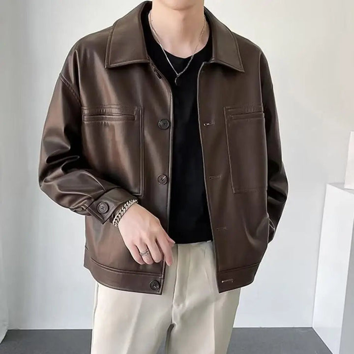 Men's Leather Biker Bomber Jacket – Smooth PU Motorcycle Jacket, Soft Texture Aviator Coat for Autumn by Luxe Ahmar – Available at LUXE AHMAR