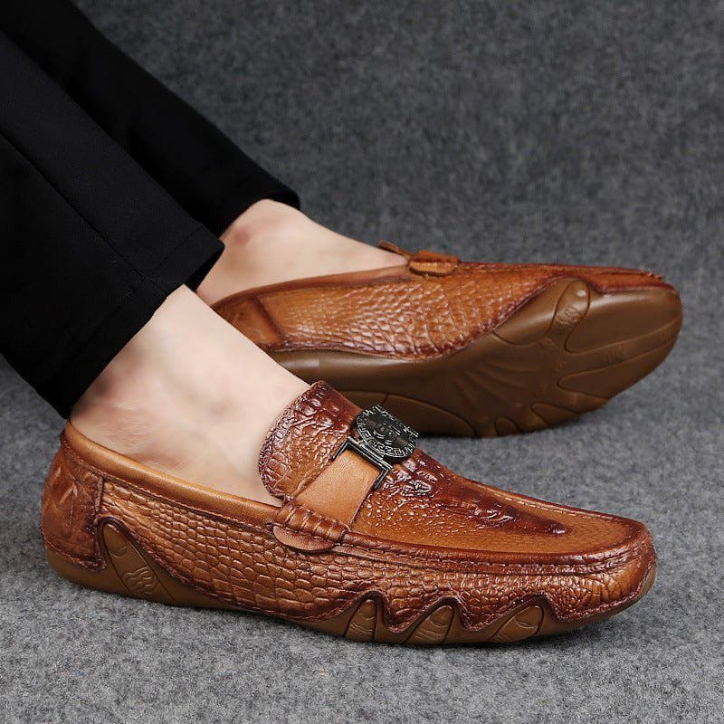 Men's Leather Casual Loafers – Breathable Octopus Peas Shoes with Rubber Sole by LUXE AHMAR – Available at LUXE AHMAR