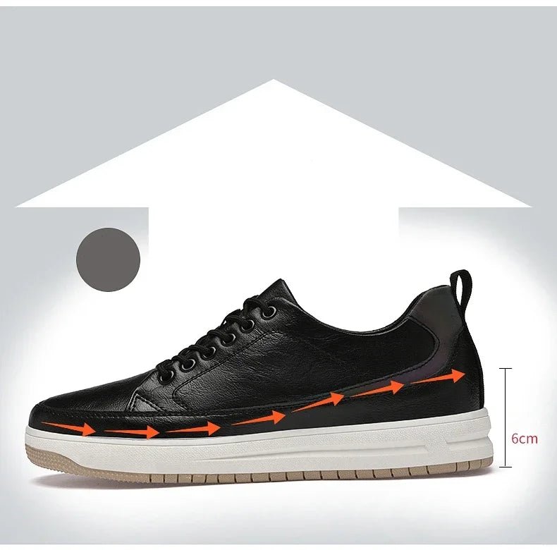 Men's Leather Elevator Shoes – Casual Sneakers with 6cm - 8cm Heightening Insoles for Added Comfort by Luxe Ahmar – Available at LUXE AHMAR