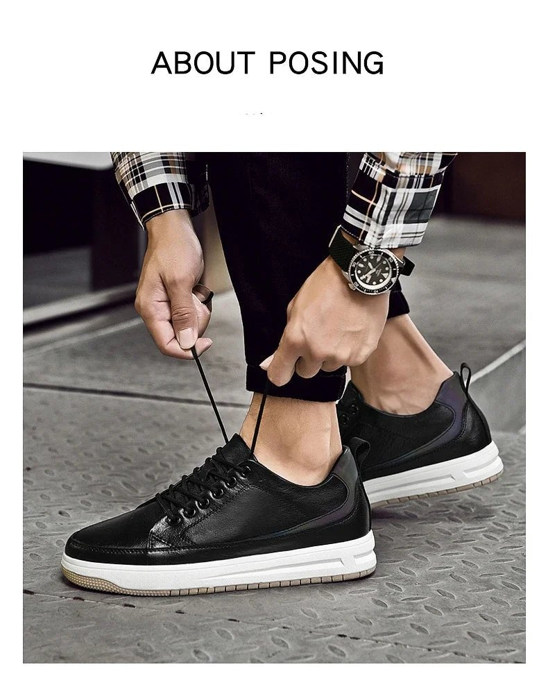 Men's Leather Elevator Shoes – Casual Sneakers with 6cm - 8cm Heightening Insoles for Added Comfort by Luxe Ahmar – Available at LUXE AHMAR