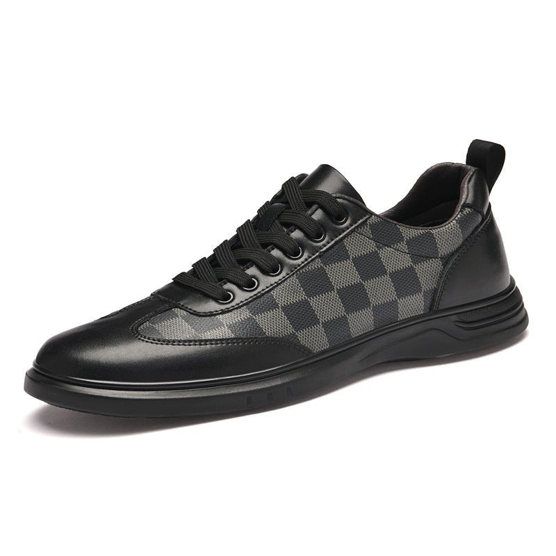 Men’s Low - Top Plaid Cowhide Casual Leather Shoes – Lace - Up, Flat Heel, Spring Comfort by LUXE AHMAR – Available at LUXE AHMAR