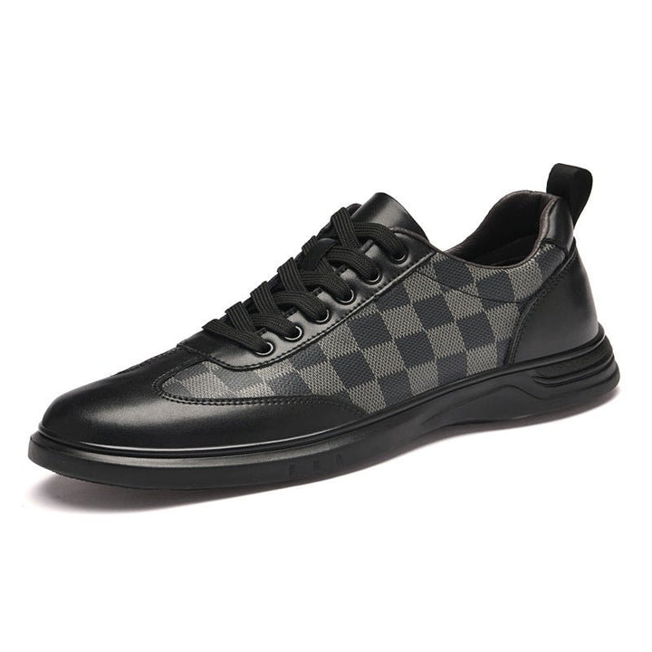 Men’s Low - Top Plaid Cowhide Casual Leather Shoes – Lace - Up, Flat Heel, Spring Comfort by LUXE AHMAR – Available at LUXE AHMAR