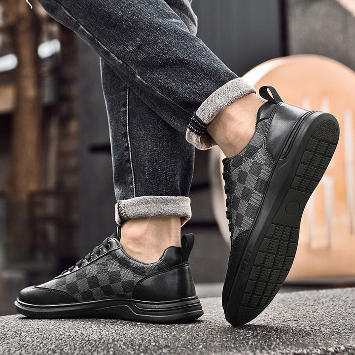 Men’s Low - Top Plaid Cowhide Casual Leather Shoes – Lace - Up, Flat Heel, Spring Comfort by LUXE AHMAR – Available at LUXE AHMAR