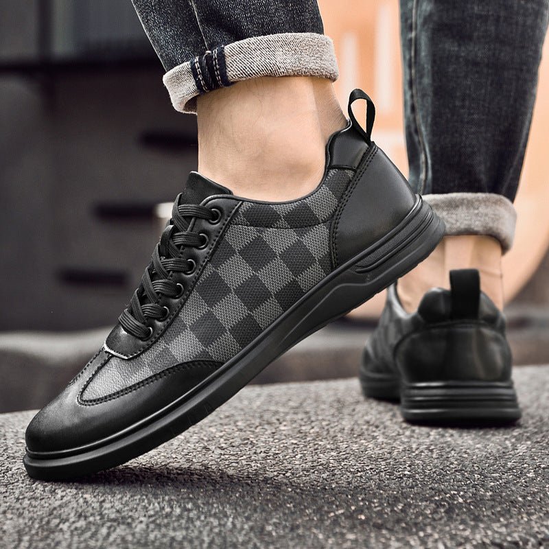 Men’s Low - Top Plaid Cowhide Casual Leather Shoes – Lace - Up, Flat Heel, Spring Comfort by LUXE AHMAR – Available at LUXE AHMAR
