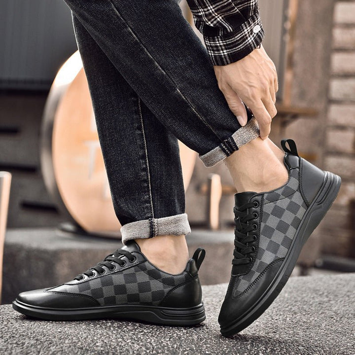 Men’s Low - Top Plaid Cowhide Casual Leather Shoes – Lace - Up, Flat Heel, Spring Comfort by LUXE AHMAR – Available at LUXE AHMAR