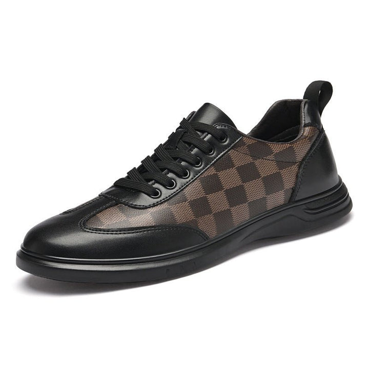 Men’s Low - Top Plaid Cowhide Casual Leather Shoes – Lace - Up, Flat Heel, Spring Comfort by LUXE AHMAR – Available at LUXE AHMAR