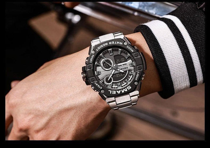 Men’s Multi - Functional Electronic Watch – Waterproof Double Display with Alloy Strap by LUXE AHMAR – Available at LUXE AHMAR