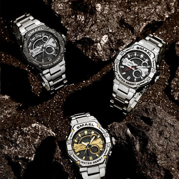 Men’s Multi - Functional Electronic Watch – Waterproof Double Display with Alloy Strap by LUXE AHMAR – Available at LUXE AHMAR