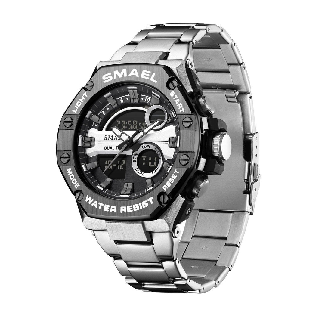 Men’s Multi - Functional Electronic Watch – Waterproof Double Display with Alloy Strap by LUXE AHMAR – Available at LUXE AHMAR