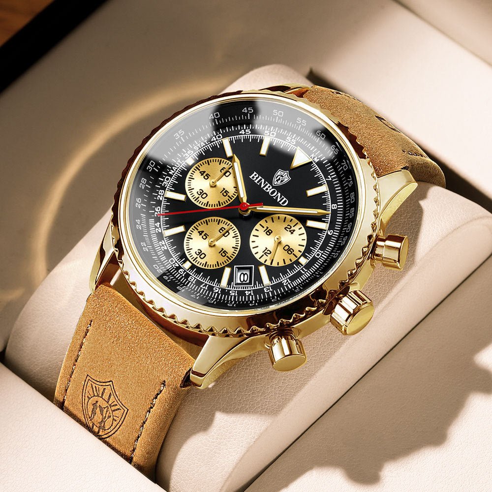 Men's Multi - functional Ultra - thin Business Style Leather Belt Waterproof Luminous Calendar Watch by LUXE AHMAR – Available at LUXE AHMAR